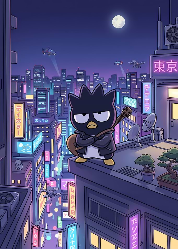 Badtz-Maru in a Cyberpunk Tokyo City