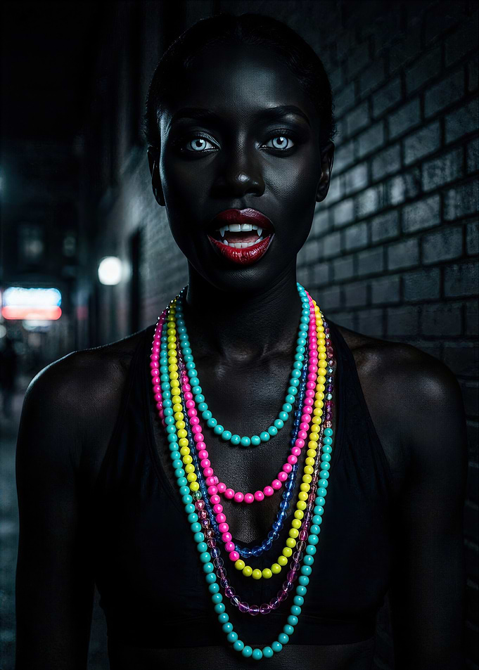 Vampire Woman with Colorful Bead Necklaces