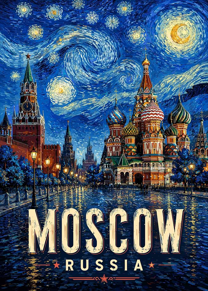 Starry Night Moscow Travel Poster