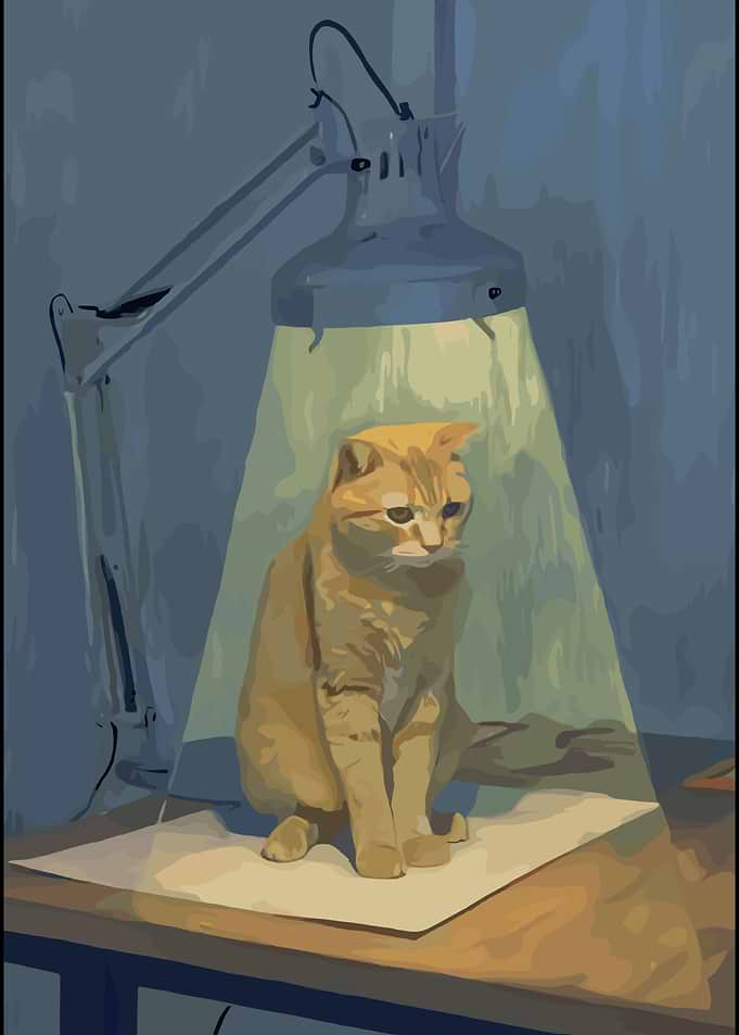 Orange Cat Under Desk Lamp