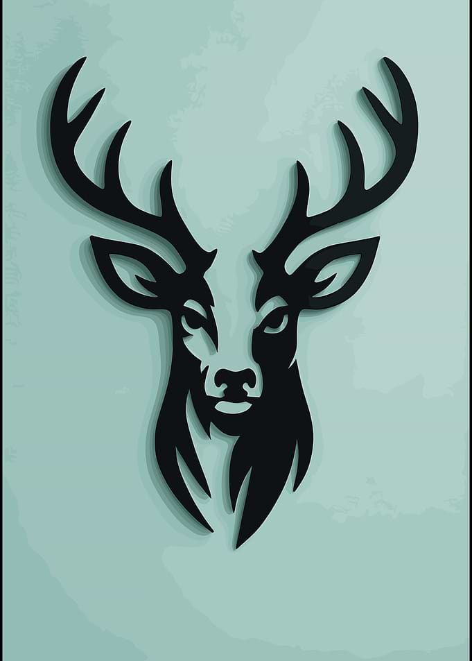Minimalist Black Deer Head Illustration