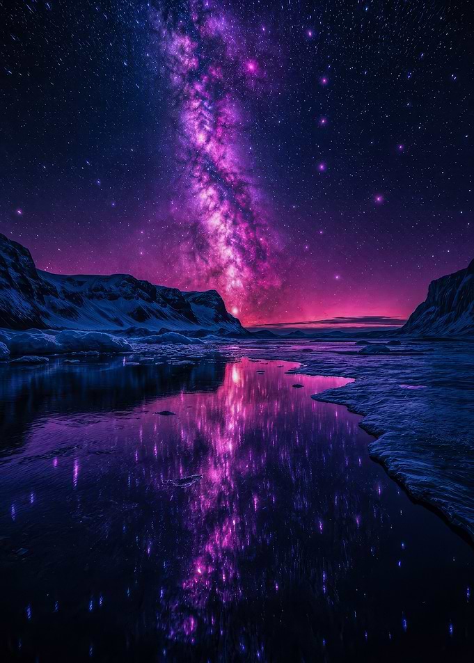 Vibrant Purple Milky Way Over Ice