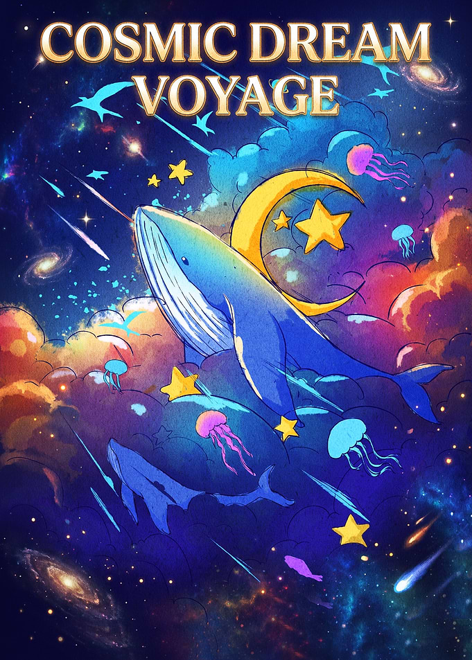 Cosmic Dream Voyage Whale Illustration