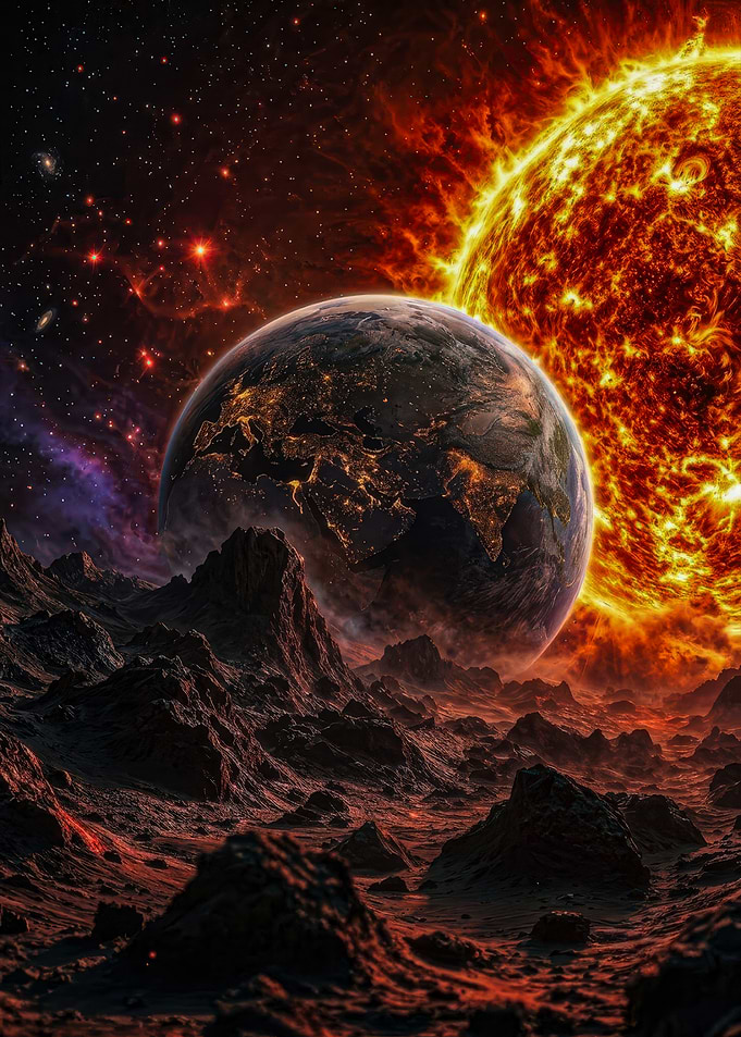 Earth and Sun from Alien Landscape