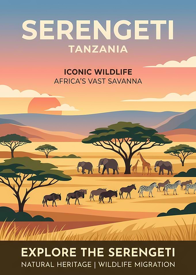 Serengeti Tanzania Travel Poster
