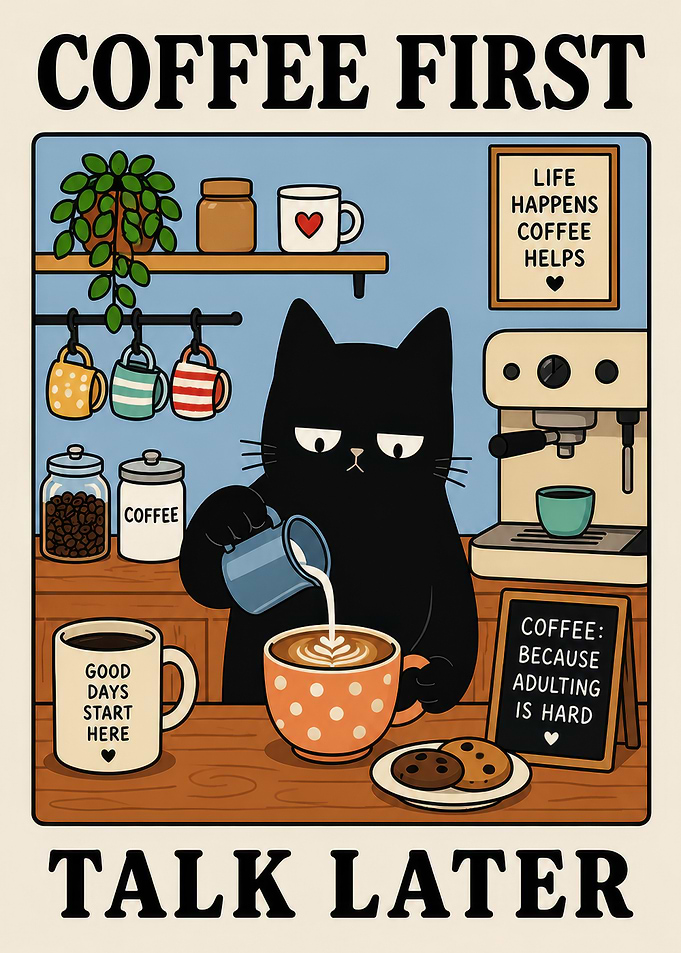 Coffee First Talk Later Cat Poster
