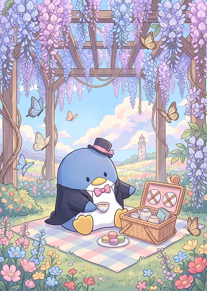 Tuxedosam having a picnic in wisteria