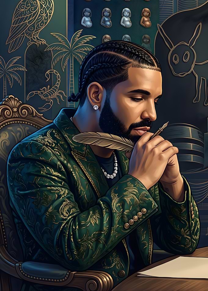 Drake Portrait with Feather Pen
