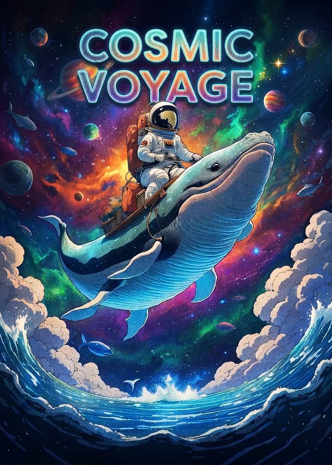 Cosmic Voyage Astronaut Riding Whale
