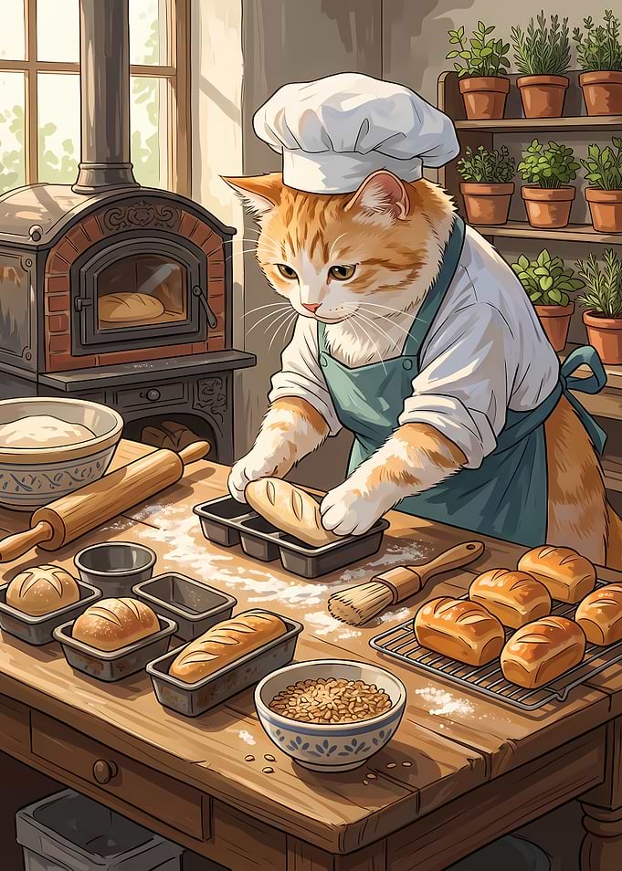 Ginger Cat Baker in Kitchen