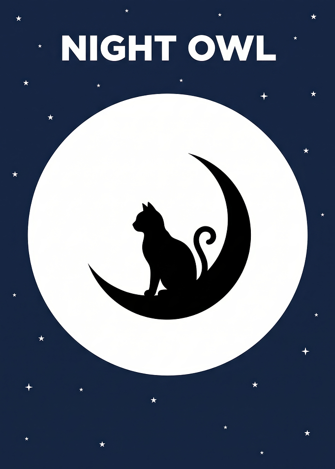 Night Owl Cat Moon Poster