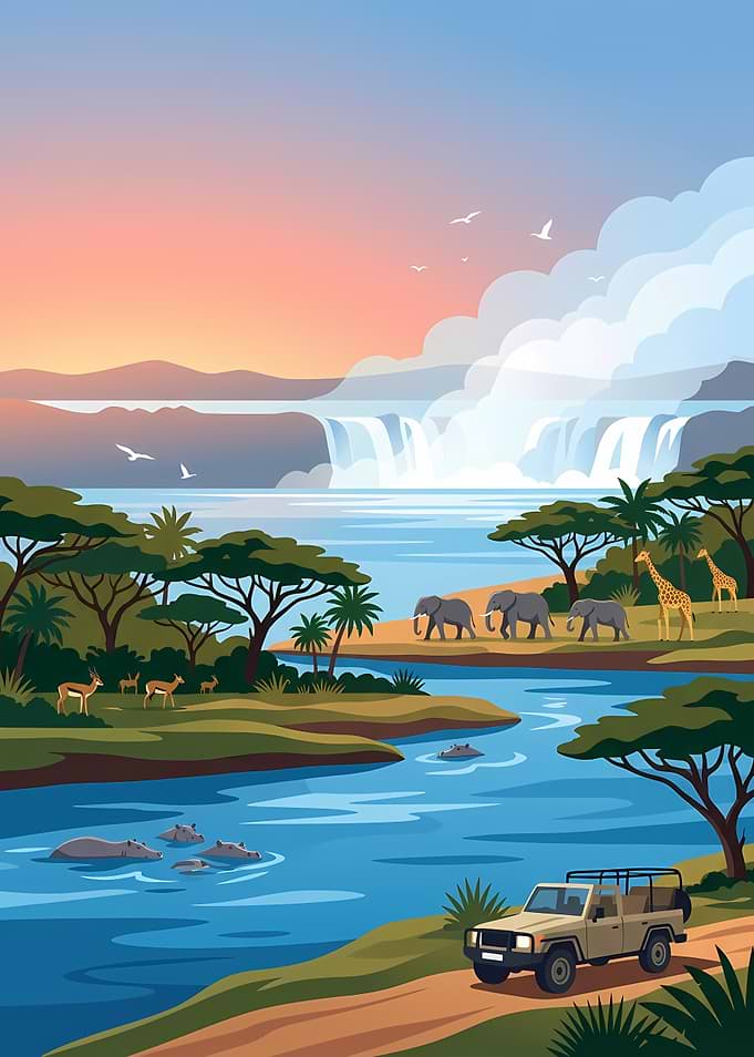 African Safari Landscape Illustration