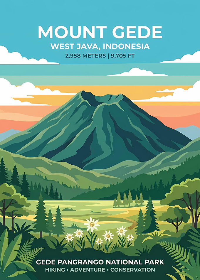 Mount Gede National Park Travel Poster