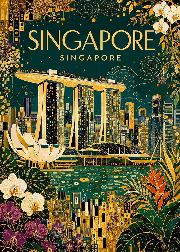 Gustav Klimt Style Singapore Travel Poster