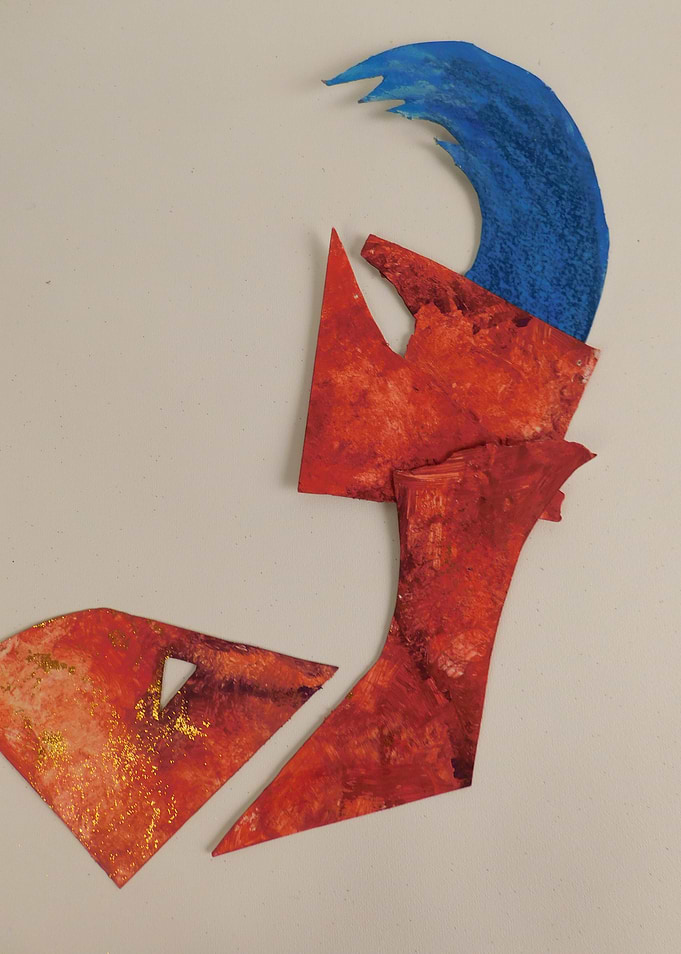The Claw - Abstract Red and Blue Collage Art