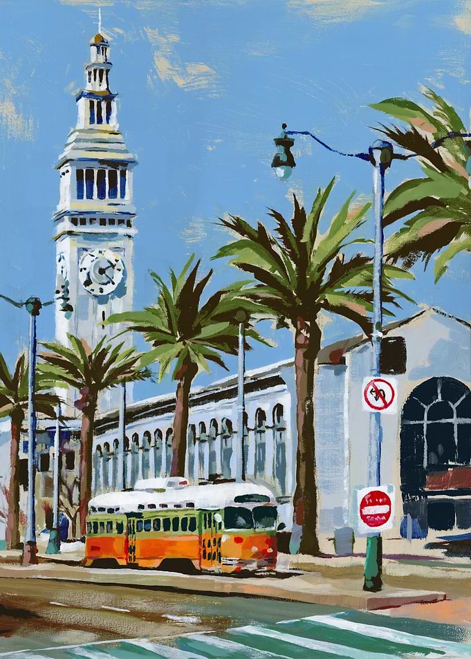 San Francisco Ferry Building Streetcar Painting
