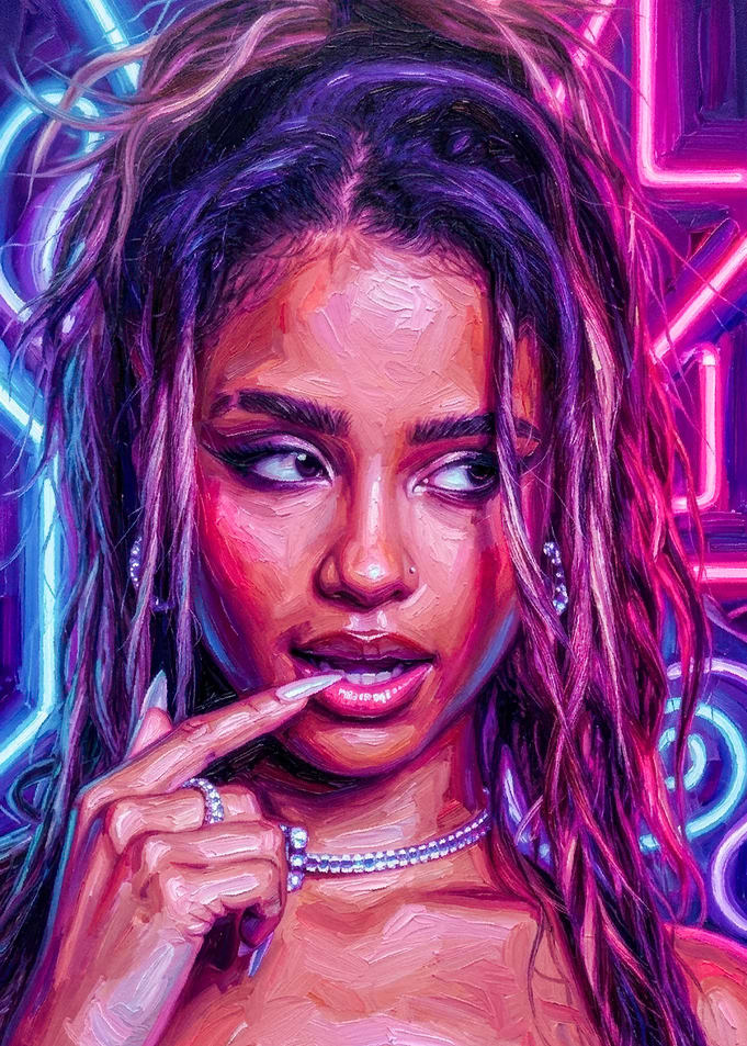 Neon Portrait of a Stylish Woman