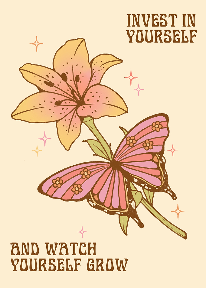 Invest In Yourself Floral Butterfly Poster