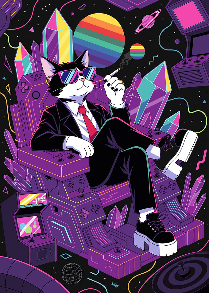 Cool Cat Gaming Throne Illustration