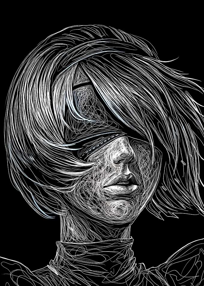 nier automata Scribble Art Portrait of 2B