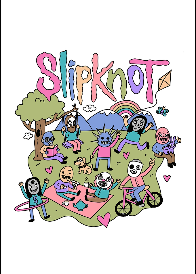 Whimsical Slipknot Band Picnic Illustration