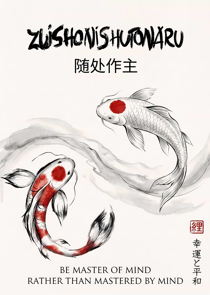Zen Koi Fish Ink Wash Art