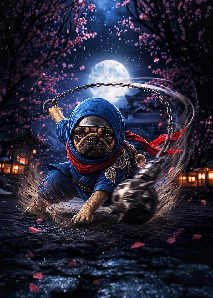 Ninja Pug Warrior with Flail