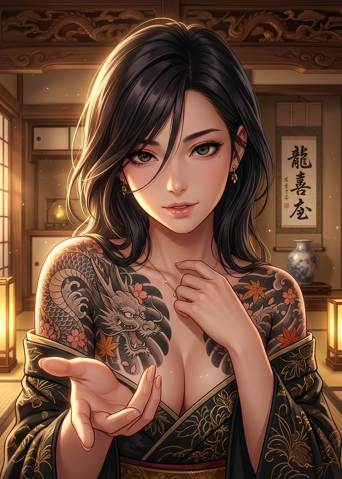 Beautiful Woman with Dragon Tattoo