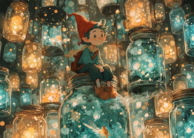 Elf Sitting on Glowing Jar