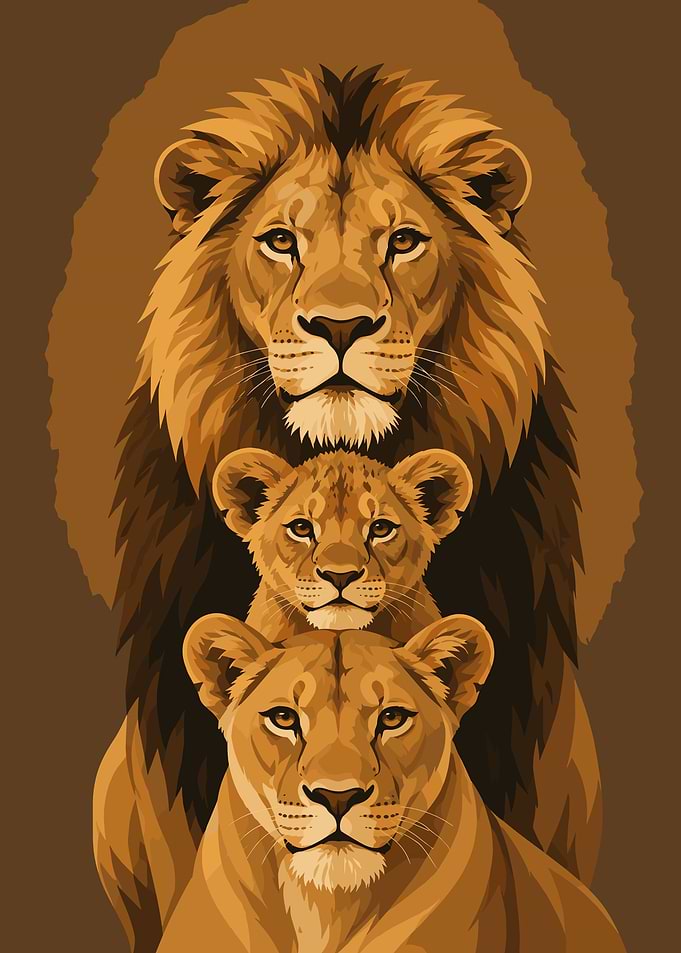 Lion Family Portrait Illustration