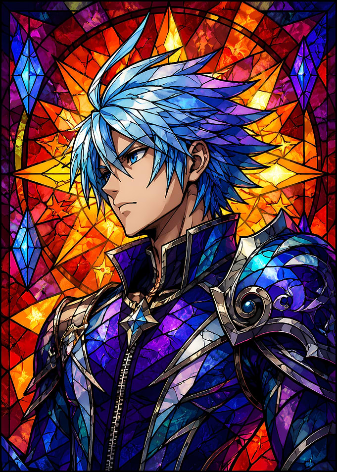 Anime Warrior in Stained Glass Style