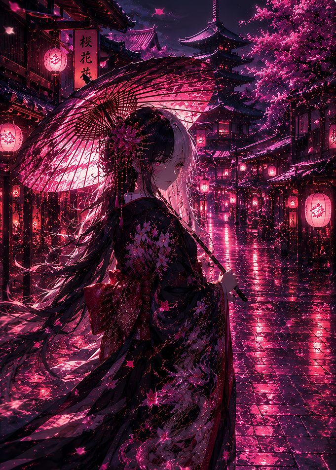 Anime Girl in Traditional Japanese Street