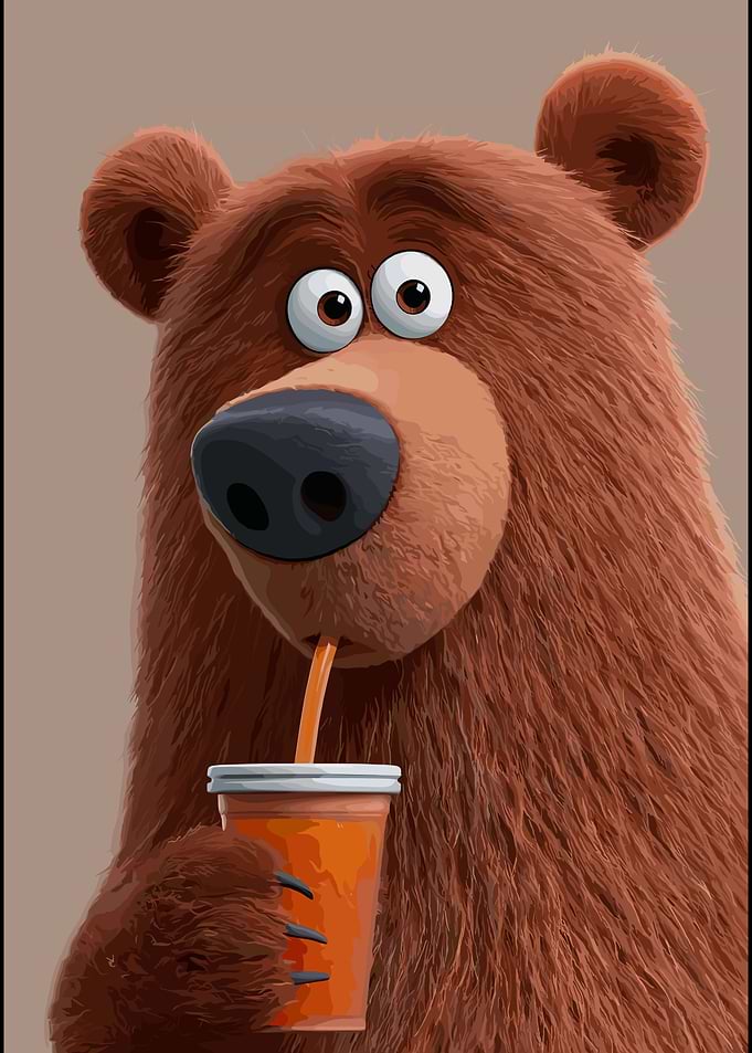 Cute Cartoon Bear Drinking Juice