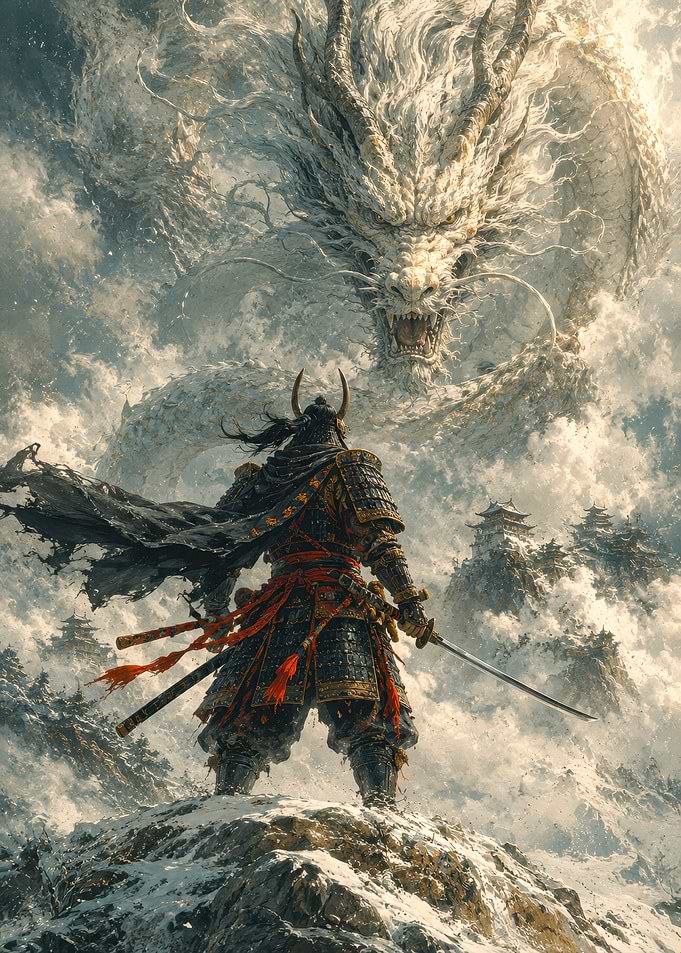 Samurai Facing a Celestial Dragon