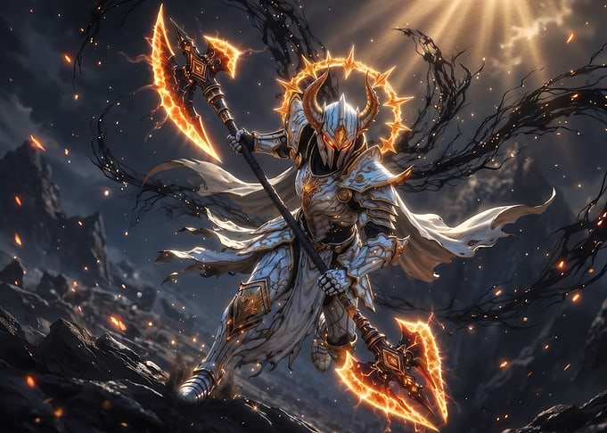 Horned Warrior with Flaming Poleaxe