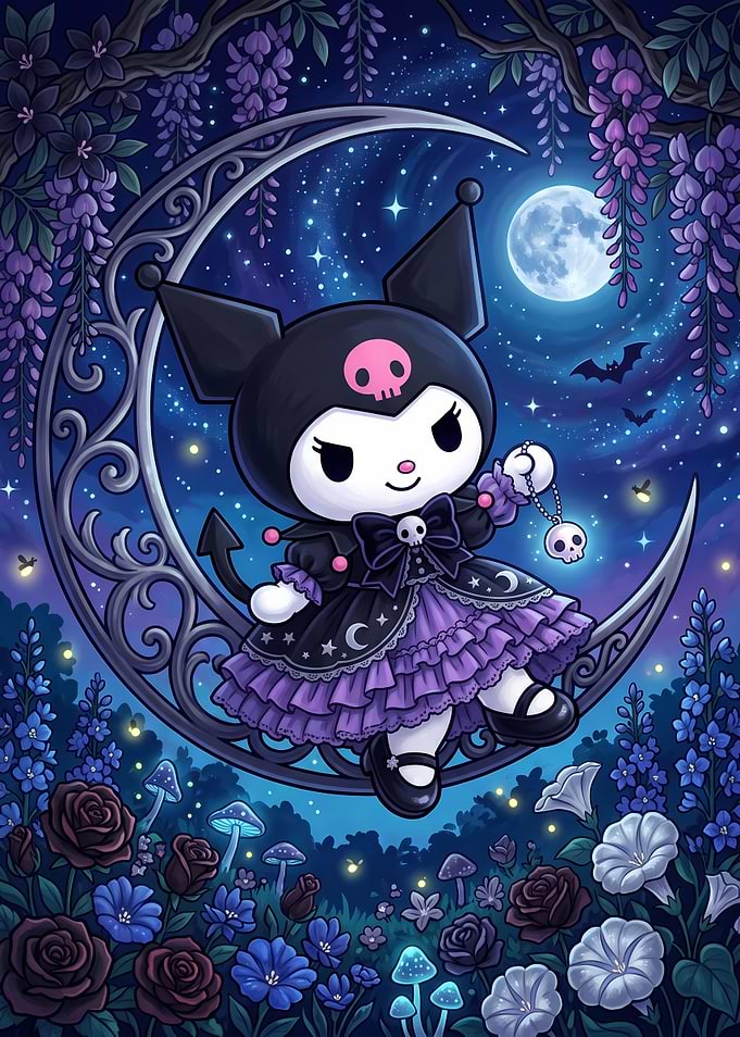 Kuromi Sitting on a Crescent Moon