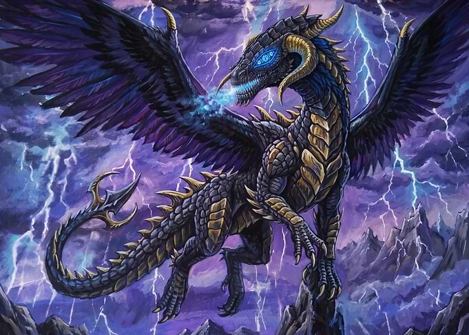 Storm Dragon in Lightning Sky