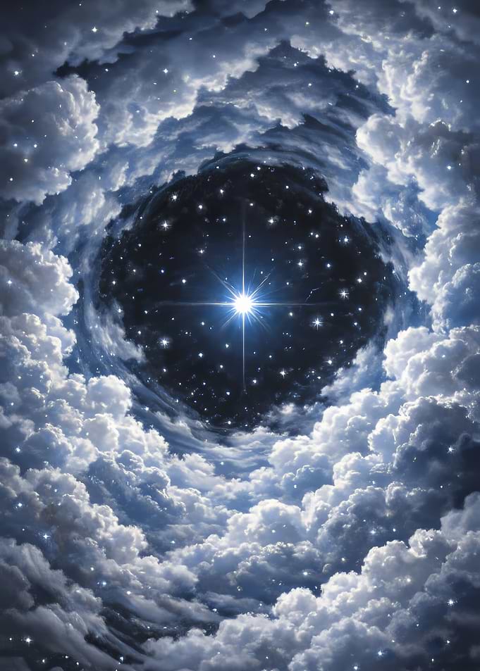 Celestial Star Shining Through Clouds
