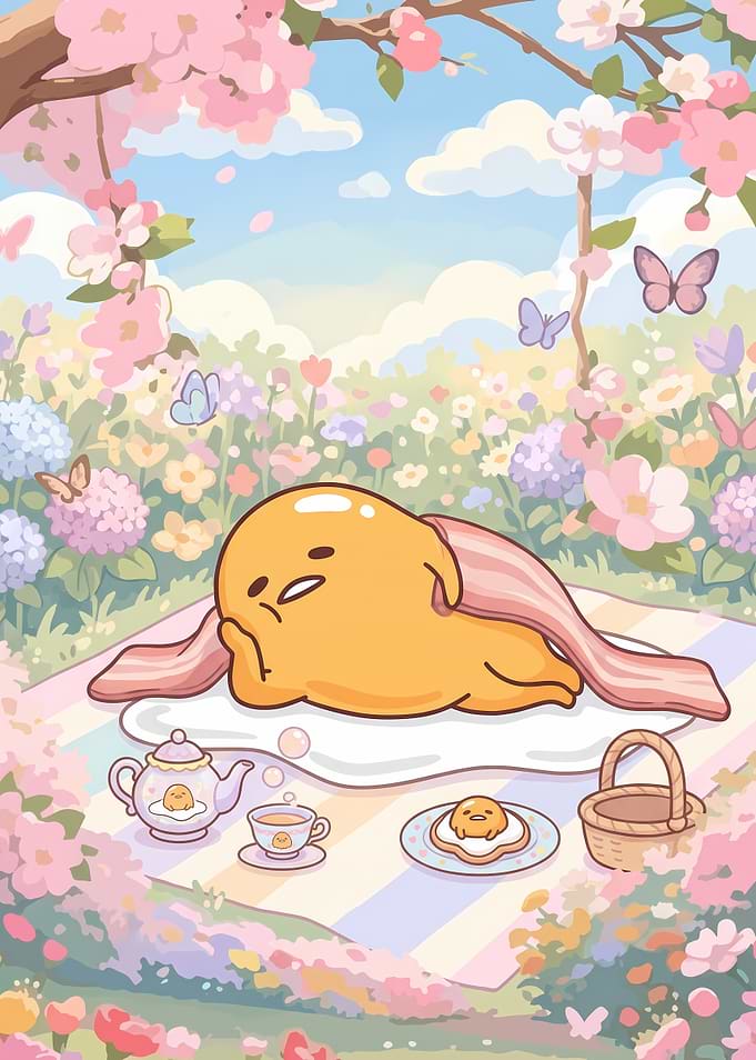 Gudetama Relaxing in a Spring Garden