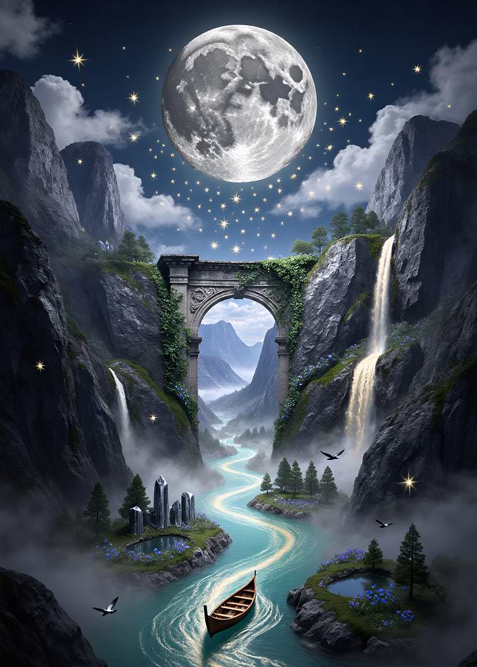 Mystical Moonlit River Valley