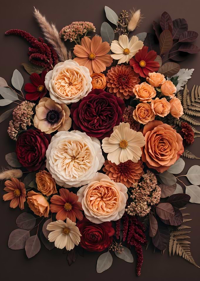 Autumnal Floral Arrangement Flat Lay