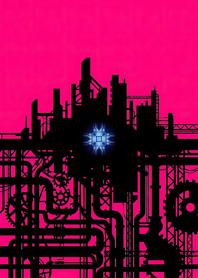 Cybernetic Cityscape Silhouette