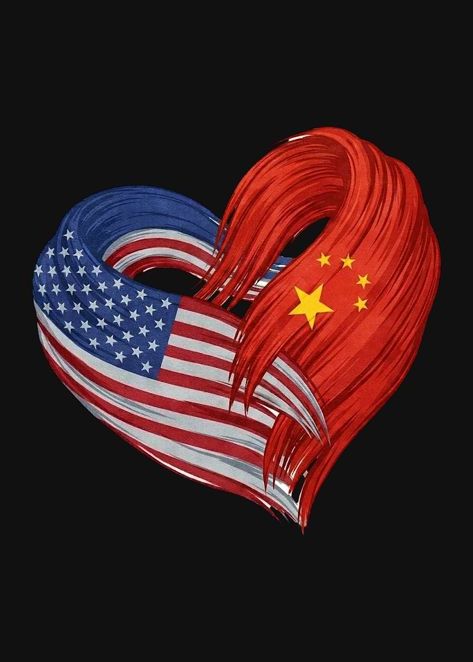 USA and China Flag Heart
