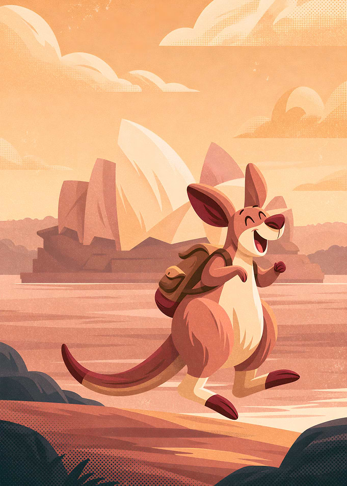 Happy Kangaroo Traveler in Sydney