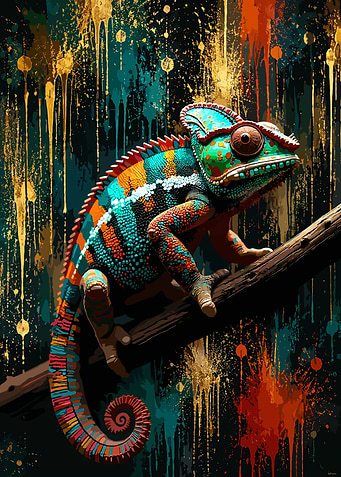 Vibrant Chameleon on Branch Art