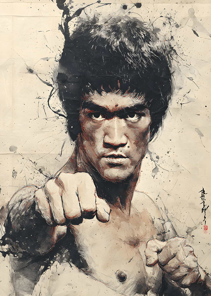 Bruce Lee Ink Wash Portrait