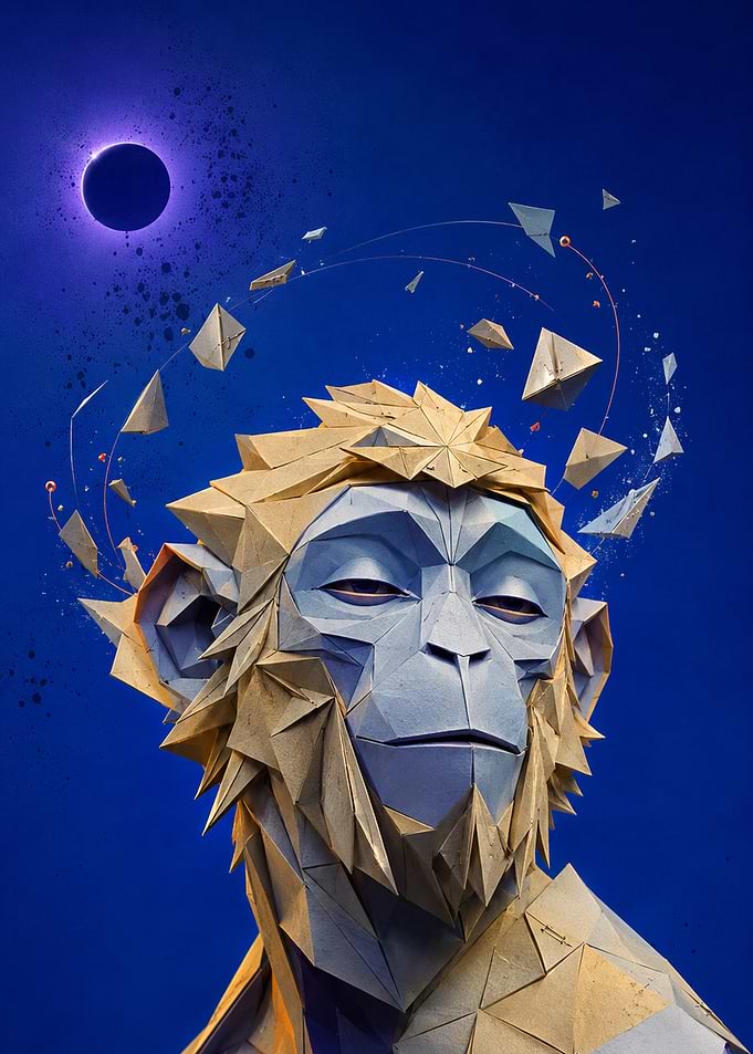 Origami Monkey Under Solar Eclipse