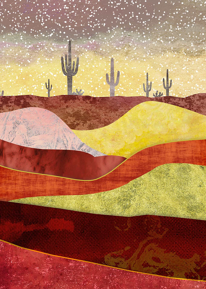 Abstract Desert Landscape with Cacti