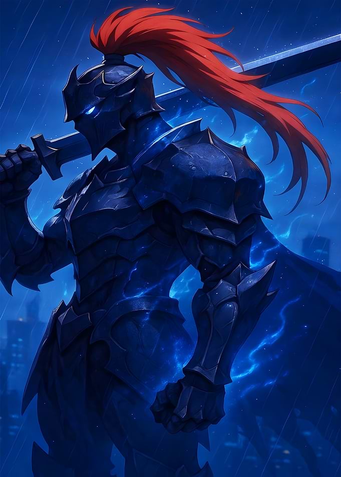 Blue Knight with Red Ponytail
