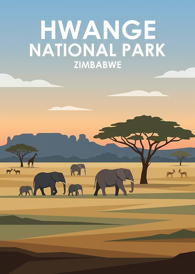 Hwange National Park Zimbabwe Travel Poster